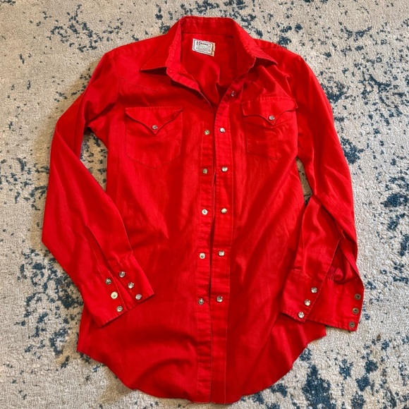 Vintage H Bar C Western Red Pearl Button Men’s Shirt 15 1/2 - 34 California - Picture 1 of 6